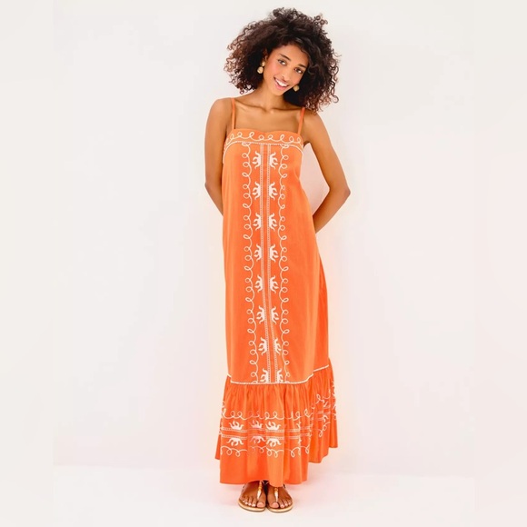 Lilly Pulitzer Terracotta Orange Embroidered Maxi Dress - Picture 2 of 9
